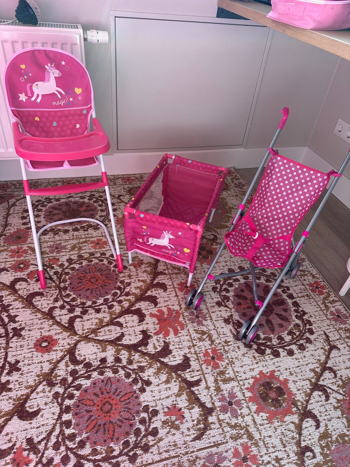 Poppenstoel, ledikant en buggy - Eenhoorn thema, Kinderen en Baby's, Ophalen, Gebruikt, Overige typen