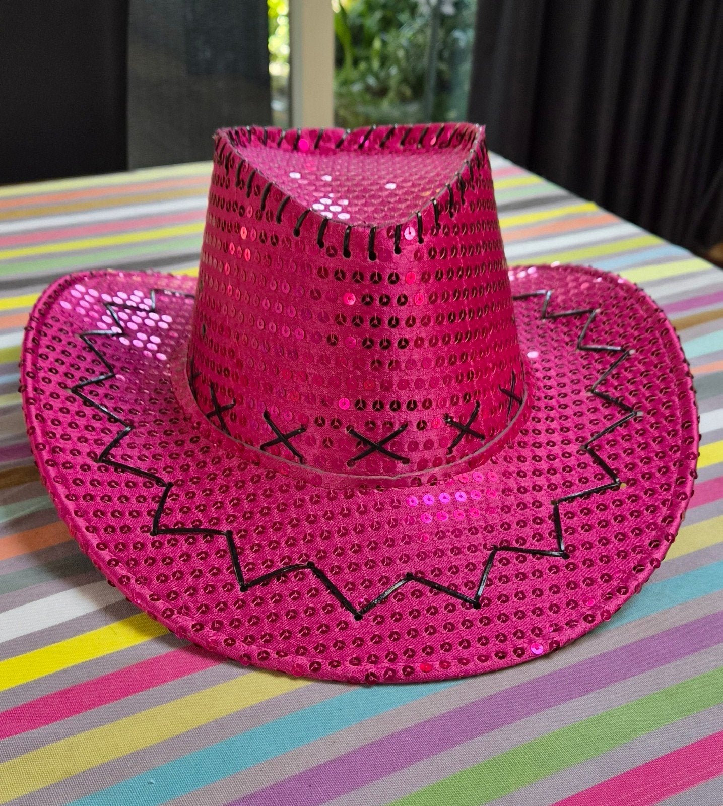 Roze glitter cowboyhoed, Ophalen of Verzenden, Zo goed als nieuw, One size fits all, Hoed