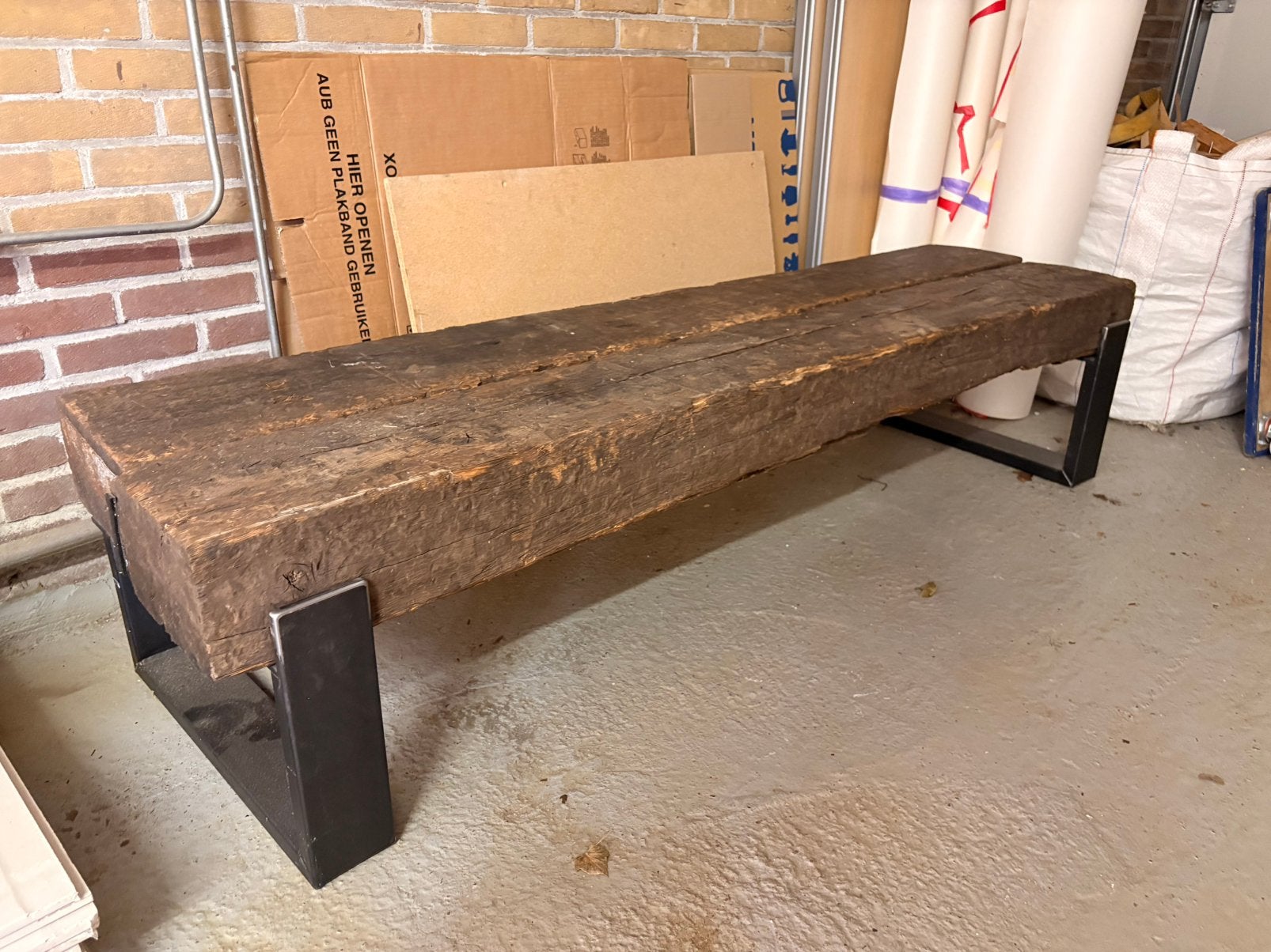 Robuust TV meubel oud eiken spoorbielzen, Ophalen of Verzenden, Zo goed als nieuw, 25 tot 50 cm, Minder dan 100 cm