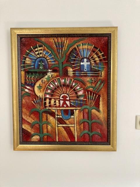 Abstract schilderij met goud/zwarte lijst (B. Long), Antiek en Kunst, Kunst | Schilderijen | Abstract, Ophalen