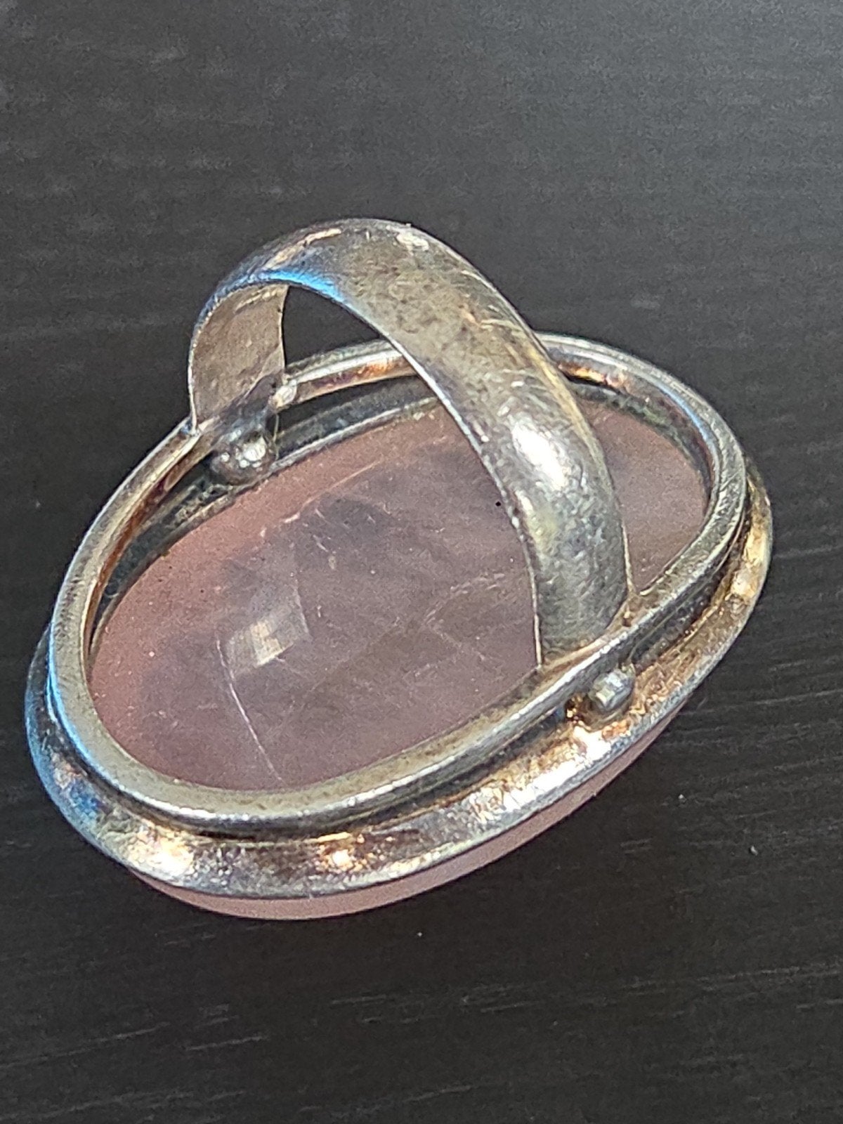 vintage handgemaakte zilveren ring rozenkwarts steen, Ophalen of Verzenden, Zo goed als nieuw, X, Roze