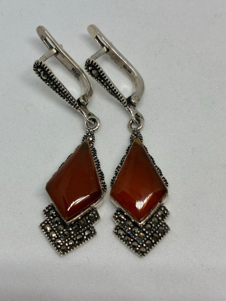 Zilveren oorbellen met oranje edelsteen, Zilver en edelstenen, Vagif.hamidov@hotmail.com, Nieuw, Ophalen of Verzenden