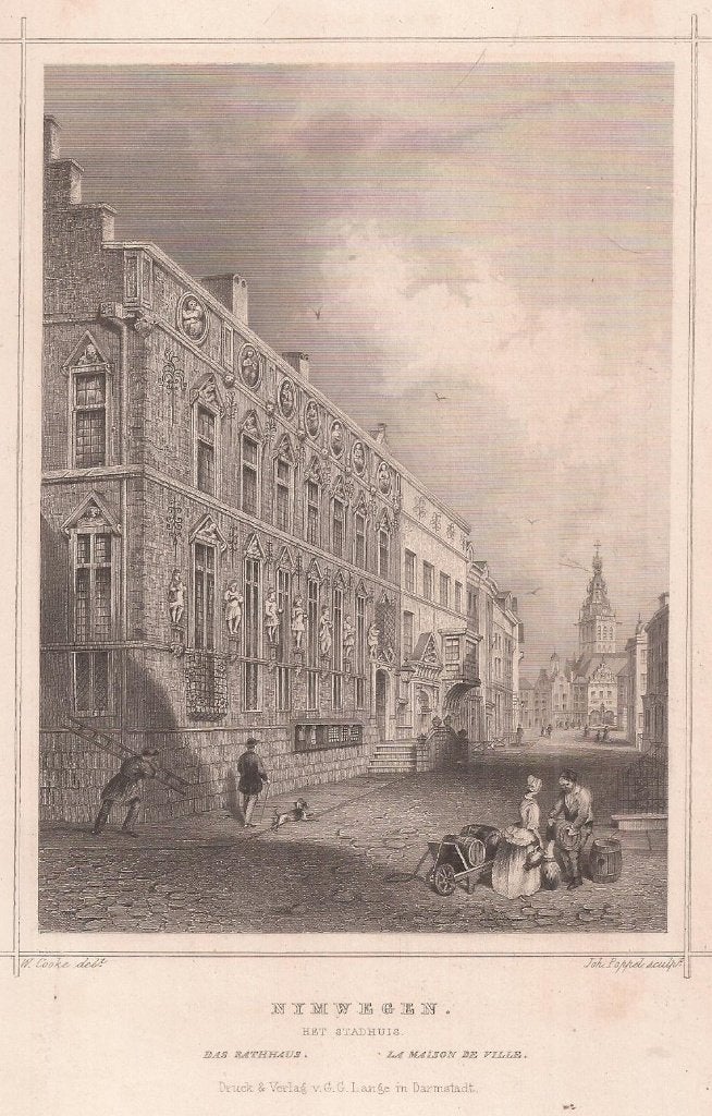 Nijmegen Nymwegen Het Stadhuis Staalgravure ca. 1850, Antiek en Kunst, Origineel, 1800 - 1899, Stadsgezicht, Ophalen of Verzenden