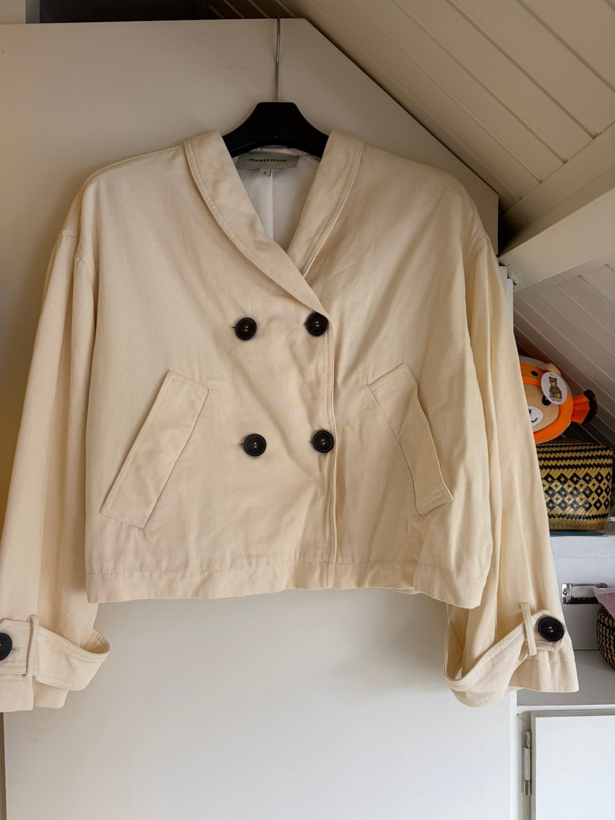 Femmes du Sud korte trenchcoat maat s, Ophalen of Verzenden, Zo goed als nieuw, Maat 36 (S), Beige