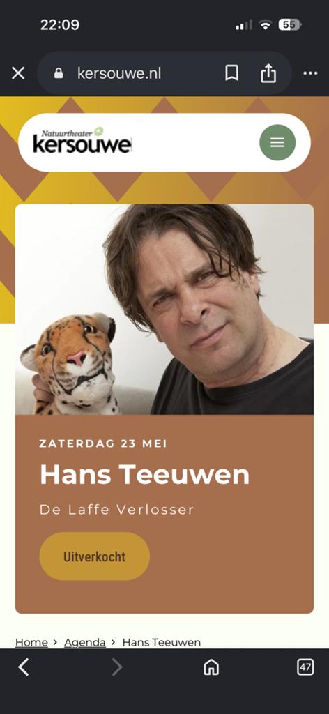 2 kaarten Hans Teeuwen, Tickets en Kaartjes, Twee personen