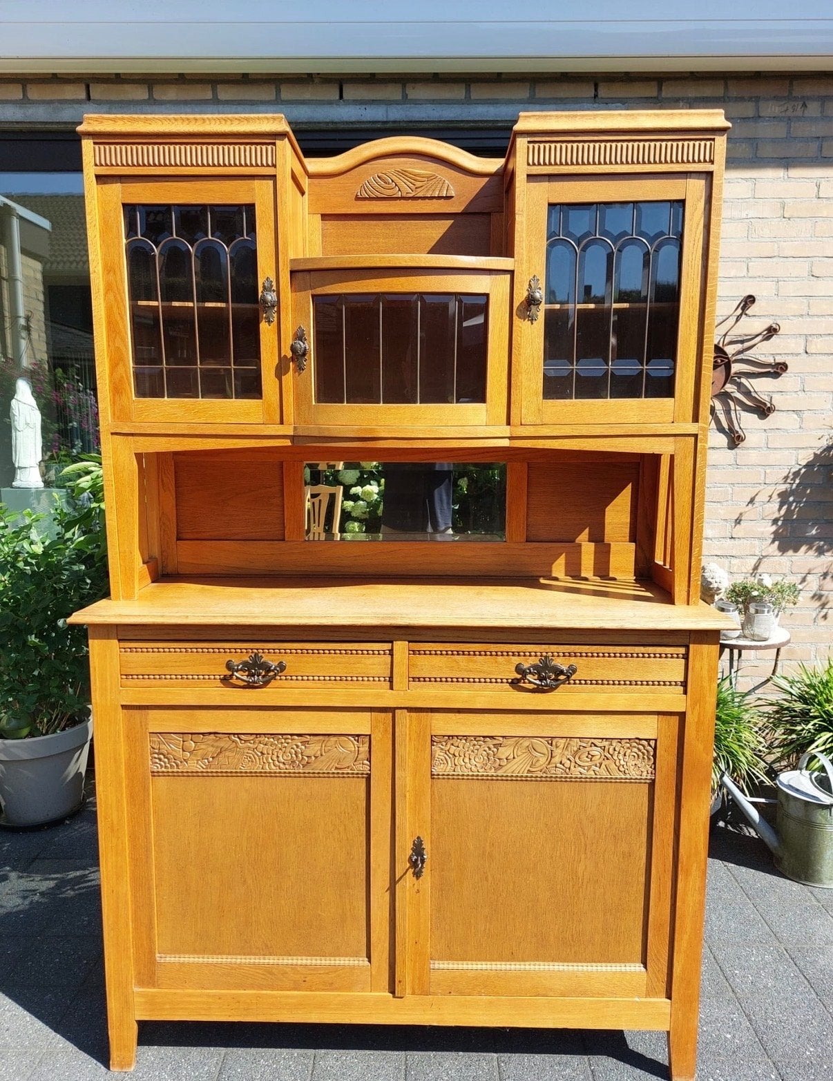 Antieke eikenhouten boekenkast/vitrinekast/buffetkast, Antiek en Kunst, Ophalen
