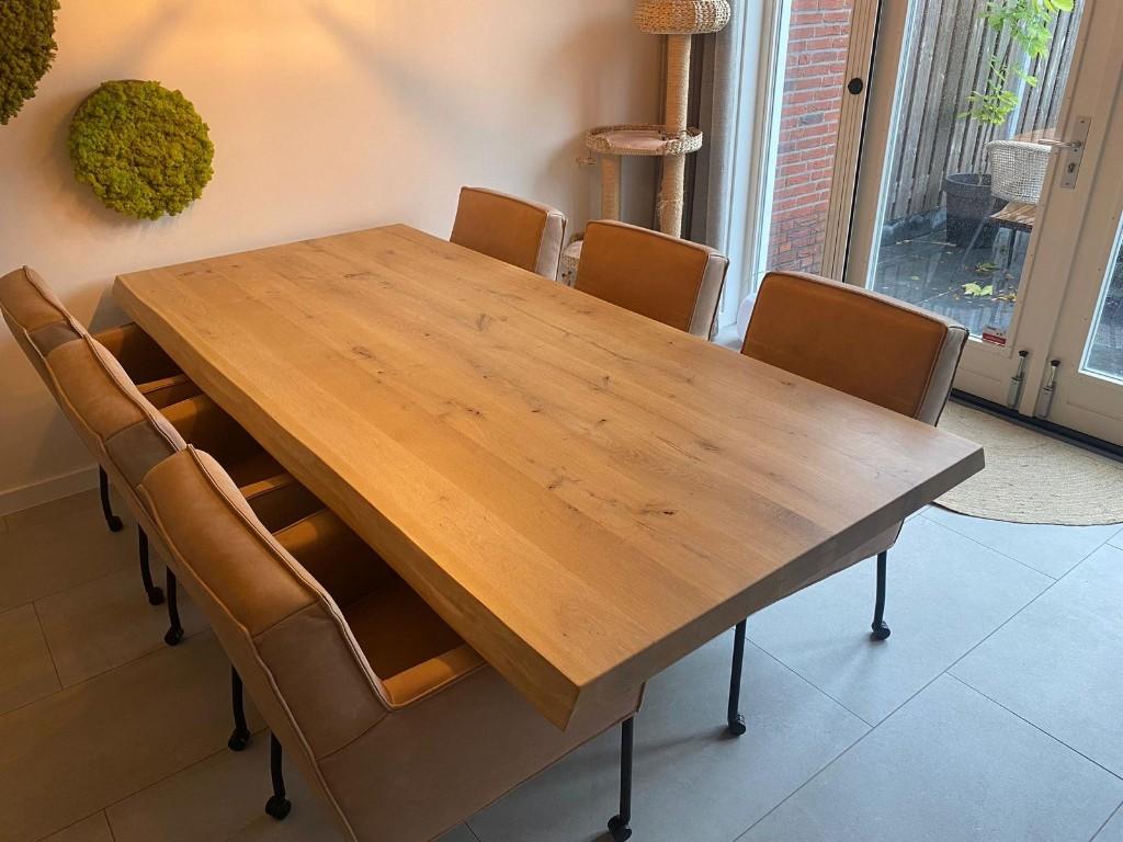 Eettafel eiken met kruispoot, Ophalen, 100 tot 150 cm, Eikenhout, 200 cm of meer