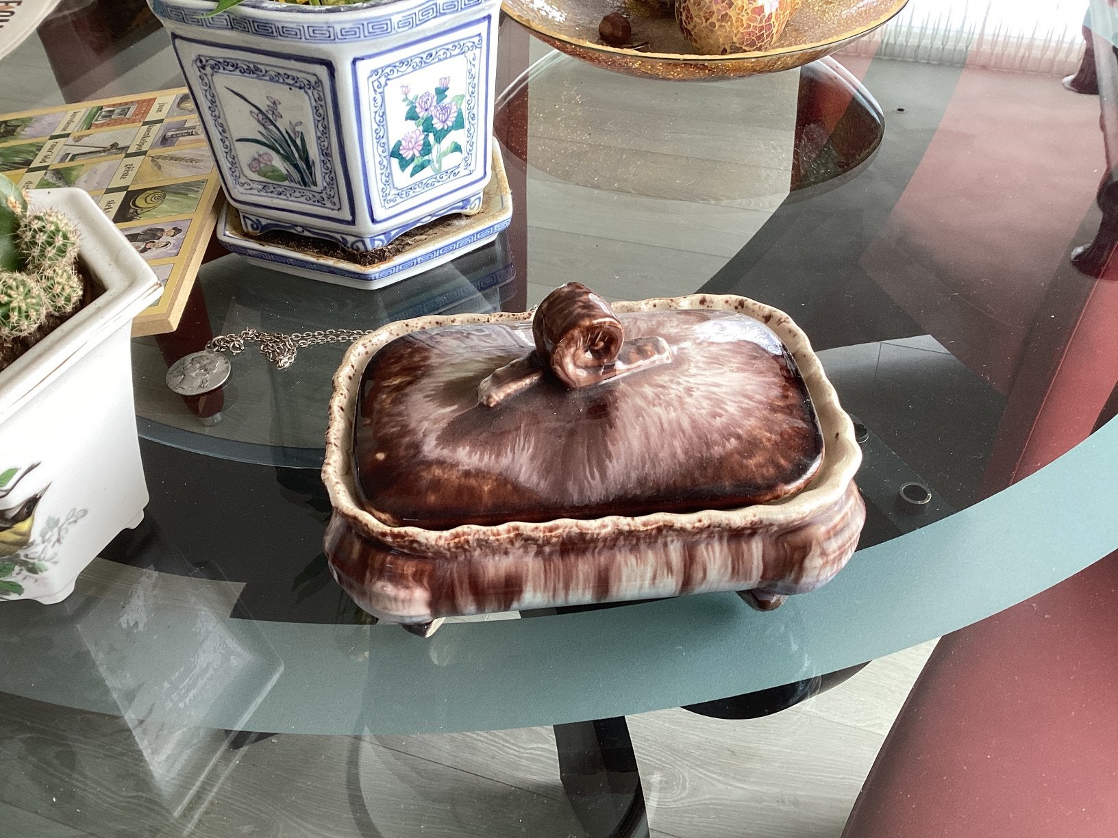 Keramiek koekdoos met deksel // hoog 7.5.. 13 cm met deksel, Antiek en Kunst, Ophalen of Verzenden