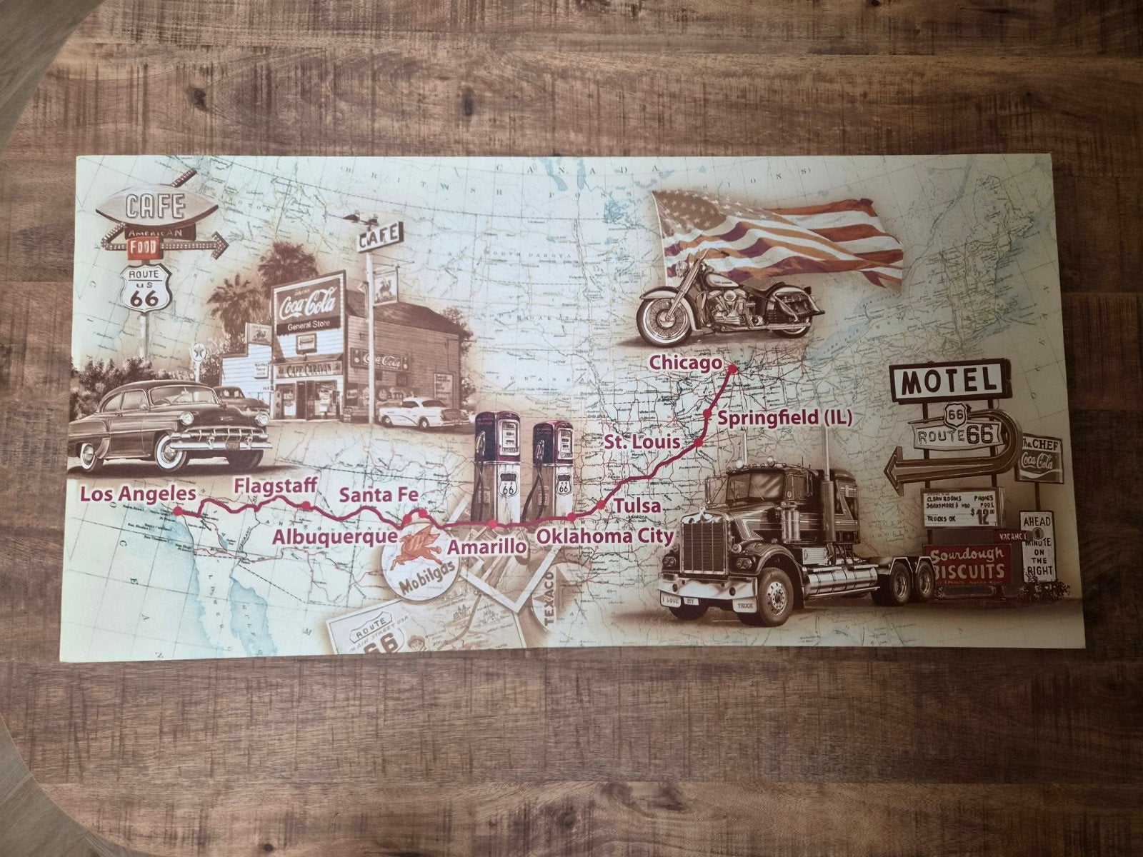 Vintage Route 66 Canvas Schilderij, Huis en Inrichting, Ophalen, Gebruikt, 75 tot 100 cm, Print