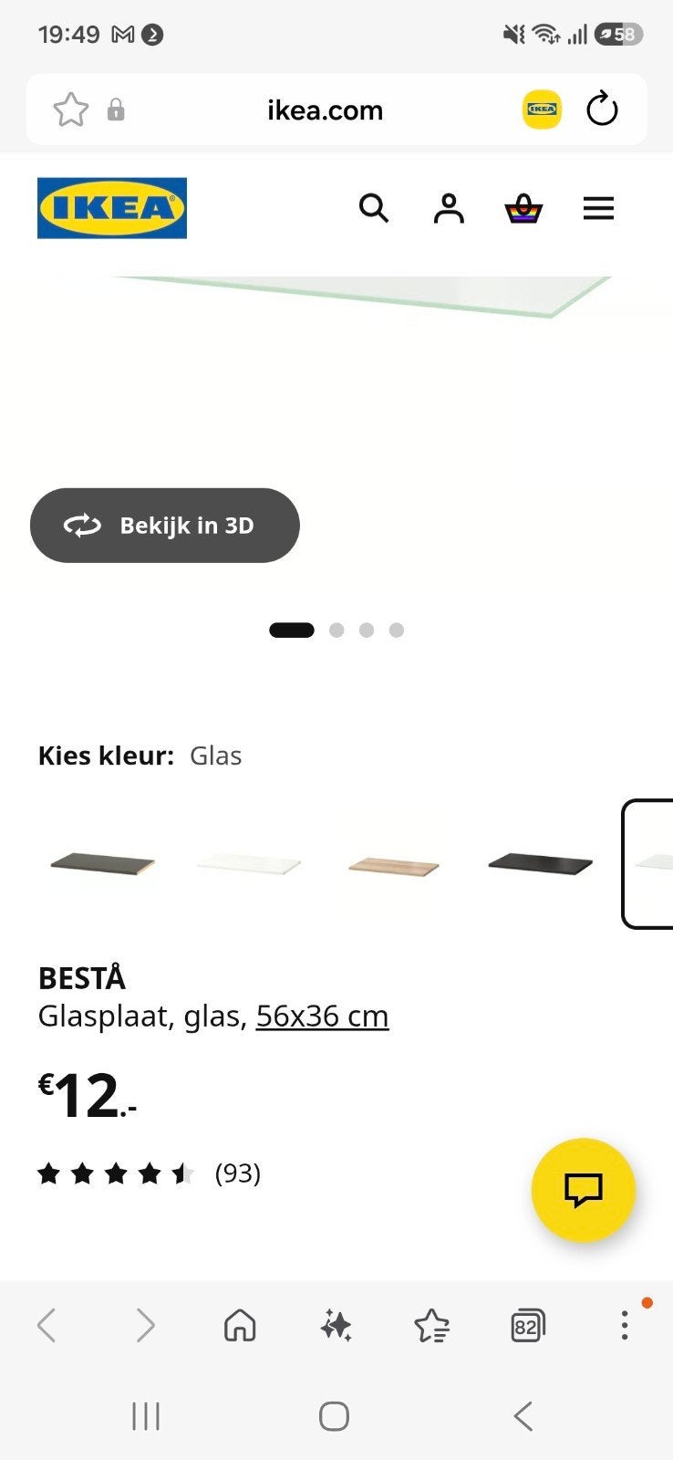 IKEA BESTÅ Glasplaat 56x36 cm, Ophalen of Verzenden, Minder dan 80 cm, Glasplaat