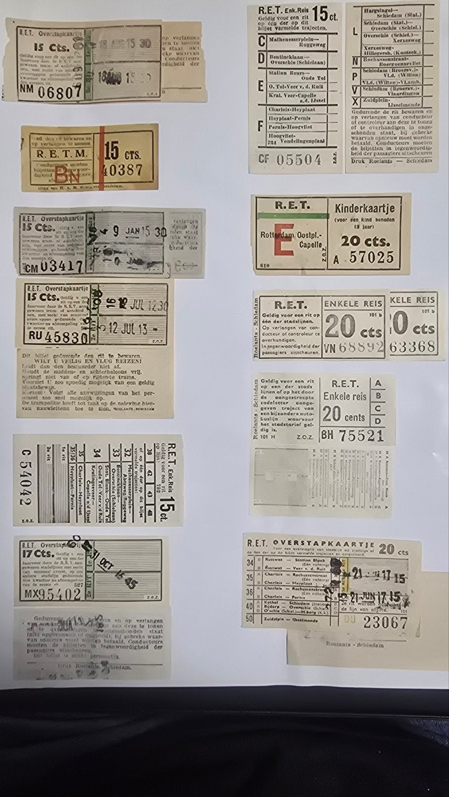 19 oude RET Tram kaartjes, Ophalen of Verzenden, Gebruikt, Tram