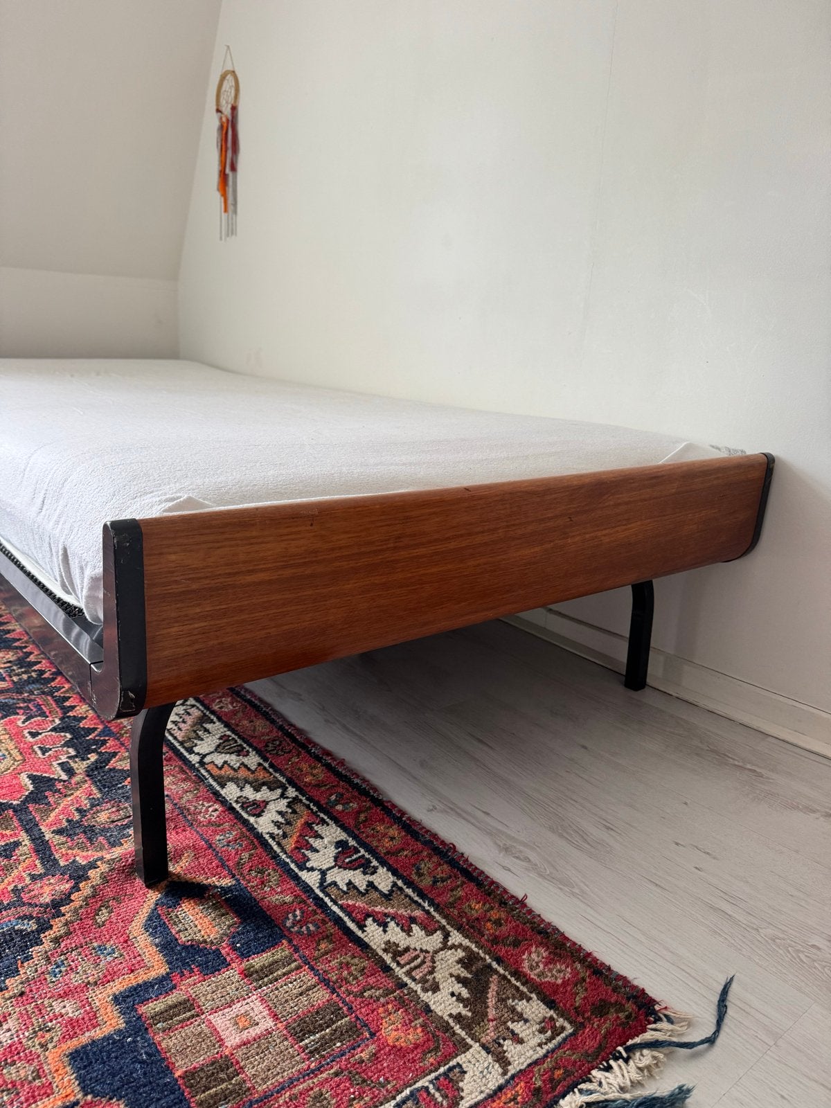1 persoons vintage auping bed. Houten frame en metalen poten, Huis en Inrichting, Slaapkamer | Bedden, Ophalen, Gebruikt, 90 cm