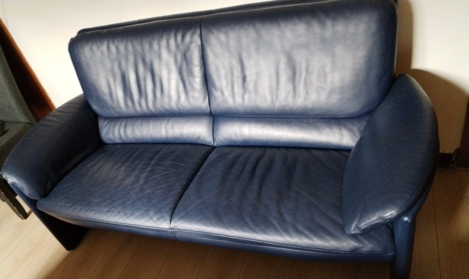 Leder Couch blauw, Huis en Inrichting, Ophalen, Gebruikt, 75 tot 100 cm