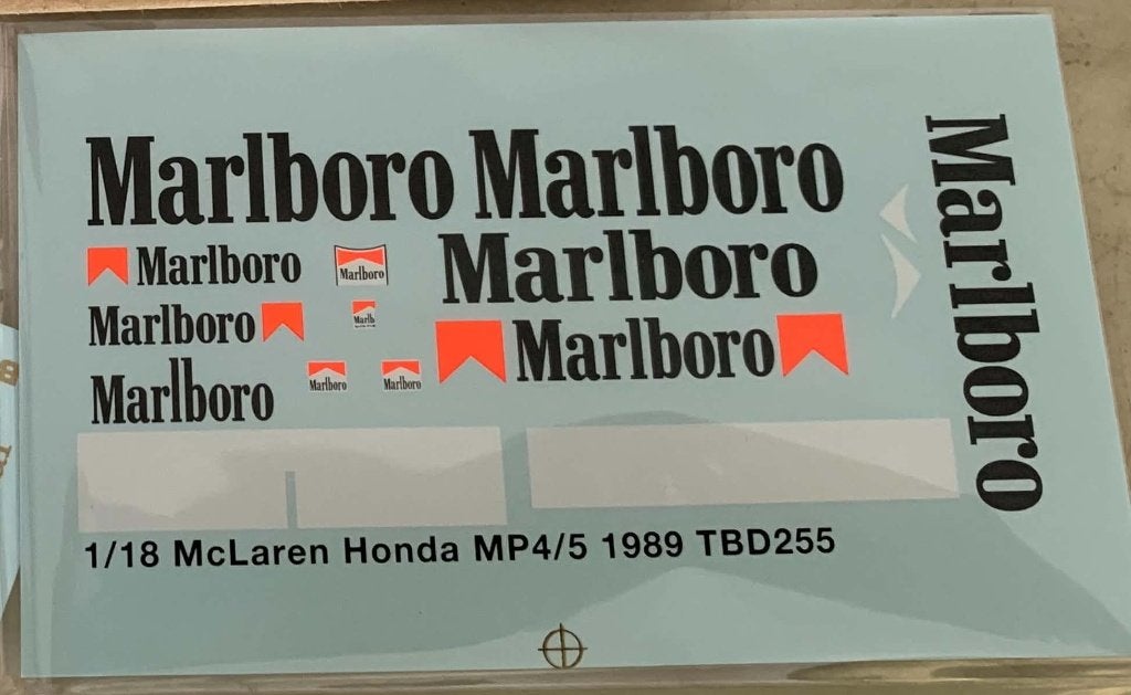 Decals Marlboro McLaren MP4/5 1989 1/18, Ophalen of Verzenden, Nieuw, Formule 1