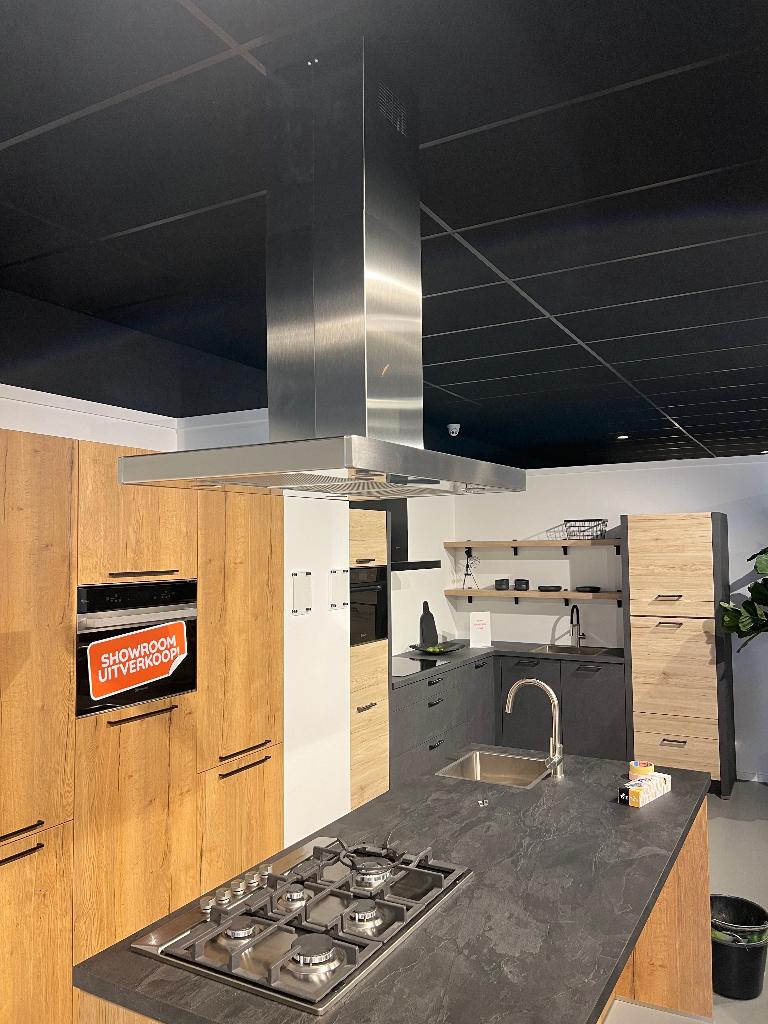 Showroommodel RVS Afzuigkap + Gaskookplaat Bauknecht, Ophalen, Nieuw, Inbouw, Eilandschouwkap