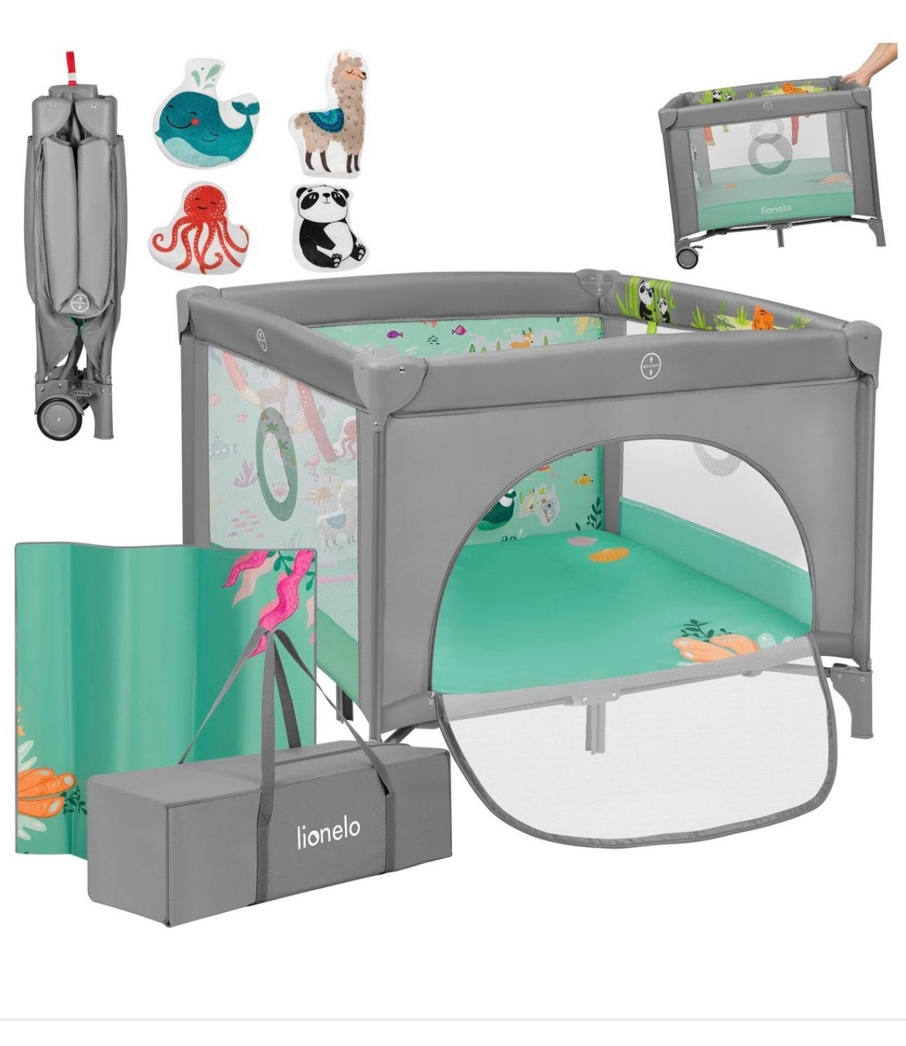 Lionelo Box met Wieltjes en Opvouwbaar Design, Ophalen of Verzenden, Gebruikt, Vierkant, Boxkleed