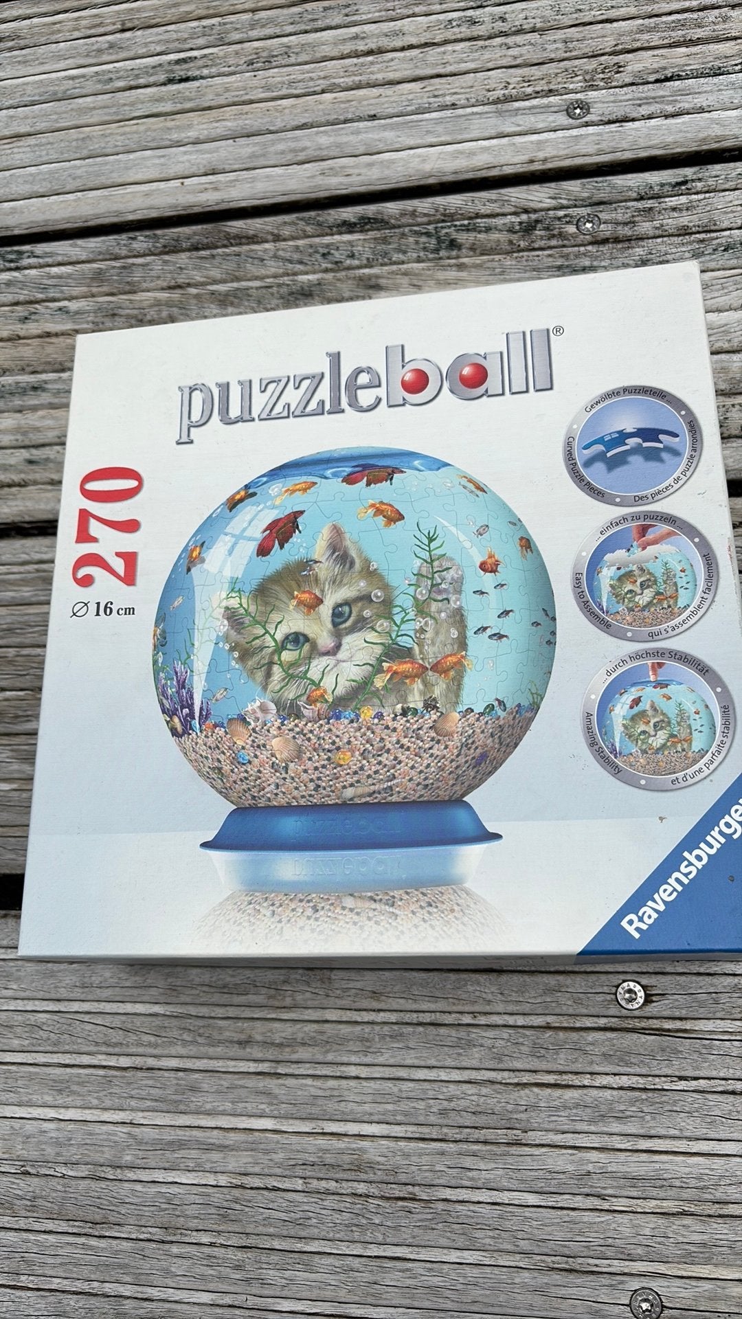 Ravensburger 3D Puzzleball Kat in Aquarium 270 stukjes, Ophalen of Verzenden, Minder dan 500 stukjes, Gebruikt, Rubik's of 3D-puzzel