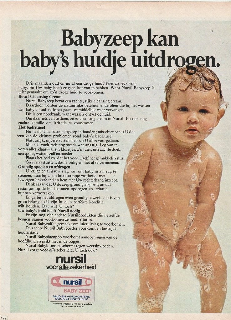 Retro reclame 1970 Nursil zeep jongetje met badschuim, Verzamelen, Retro, Overige typen, Verzenden