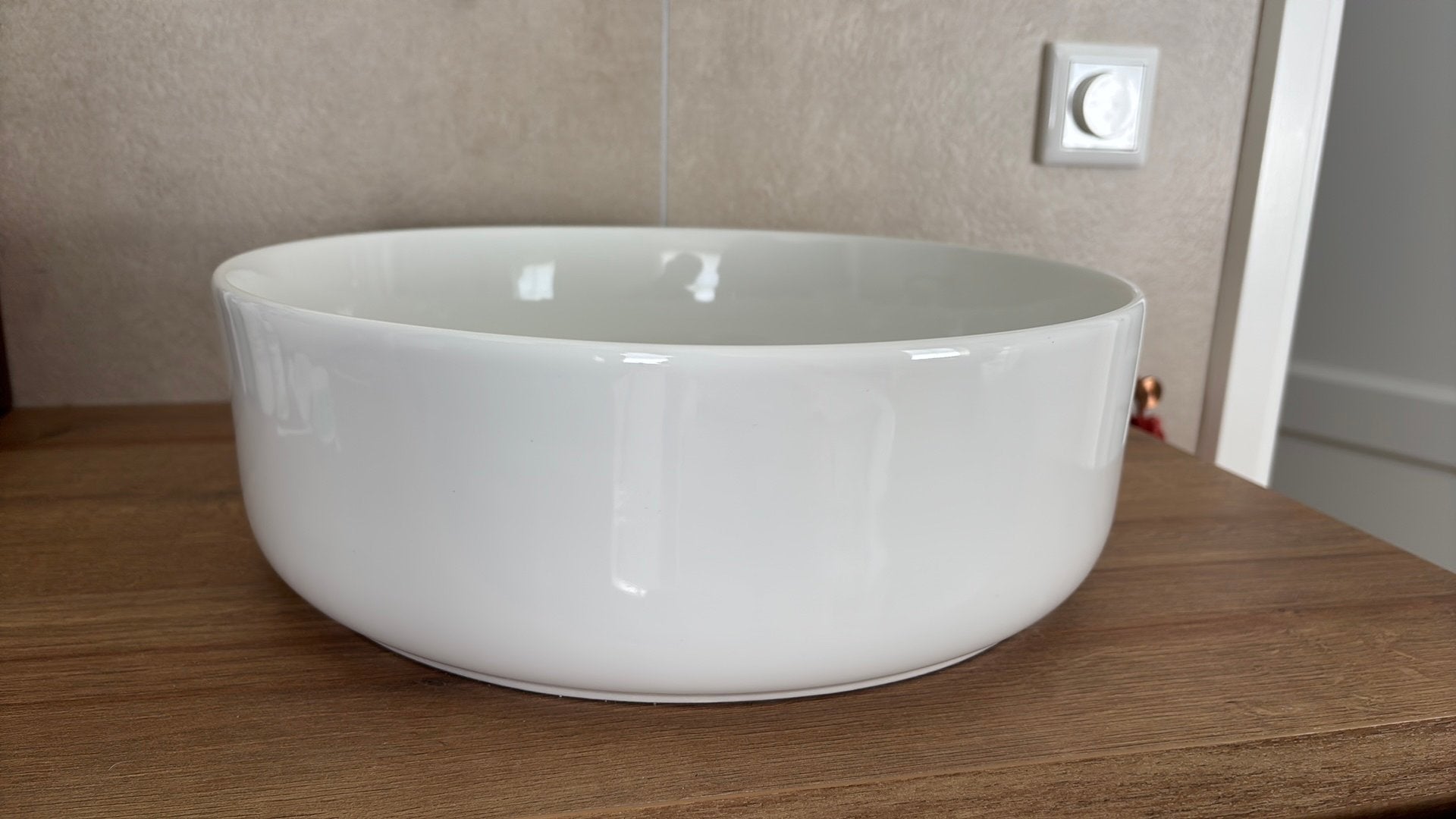 Nieuwe keramische opbouw waskom wit glans Ø 37 x 12 cm, Ophalen of Verzenden, Nieuw, Wastafel