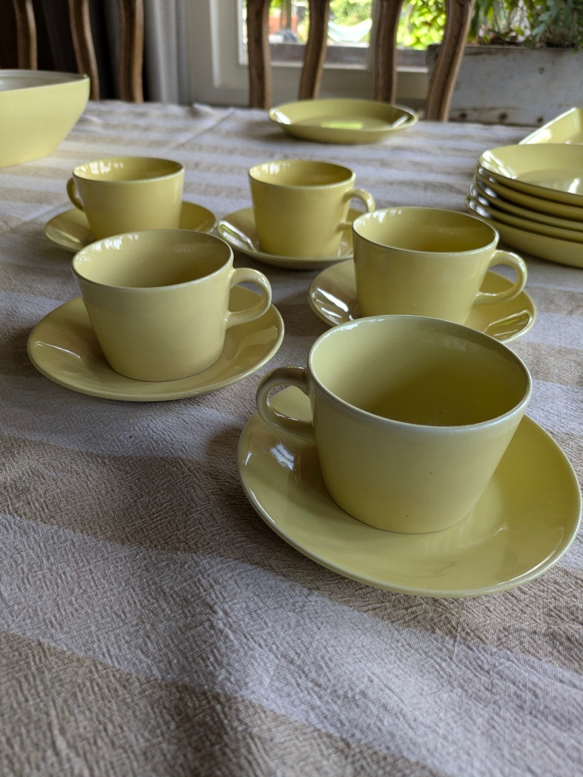 Vintage kop en schoteltjes pastel geel. kaj Franck., Ophalen of Verzenden