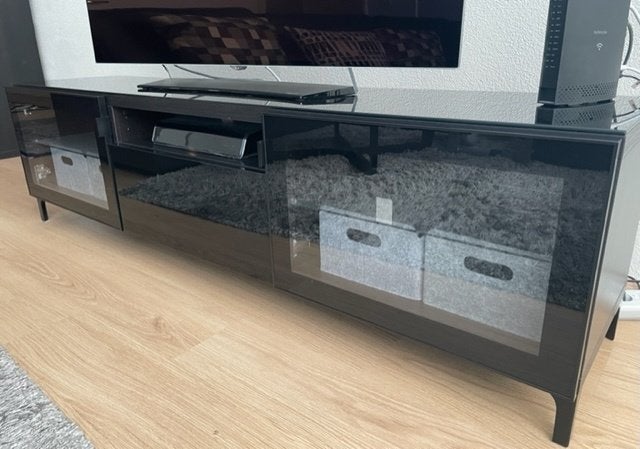 Zwart tv-meubel | Zeer goede staat, Ophalen, Glas, 150 tot 200 cm, Zo goed als nieuw