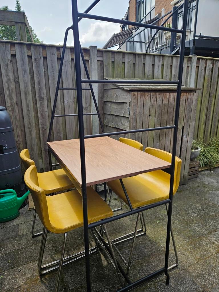 Bartafel met 4 krukken, Ophalen, Gebruikt, 100 tot 150 cm, 50 tot 100 cm