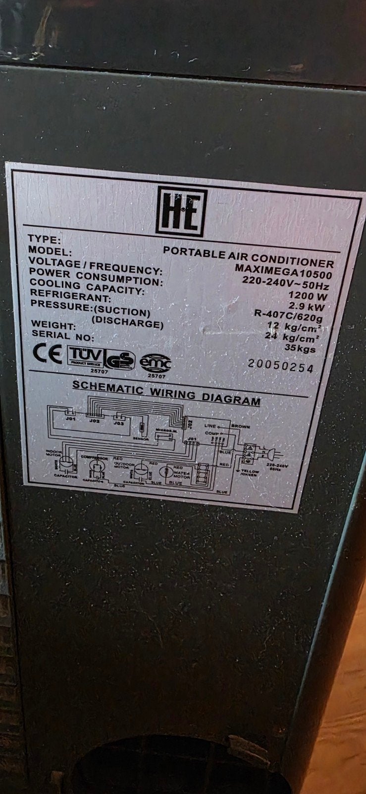 HE Home Electronics Mobiele Airco 10500BTU, Witgoed en Apparatuur, Ophalen, Gebruikt, Minder dan 60 m³, Ventileren