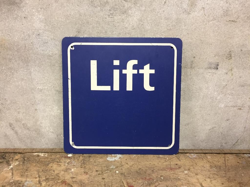 wanddecoratie | metalen bord lift | stationsbord | vintage, Metaal, Gebruikt, Vintage, Ophalen of Verzenden