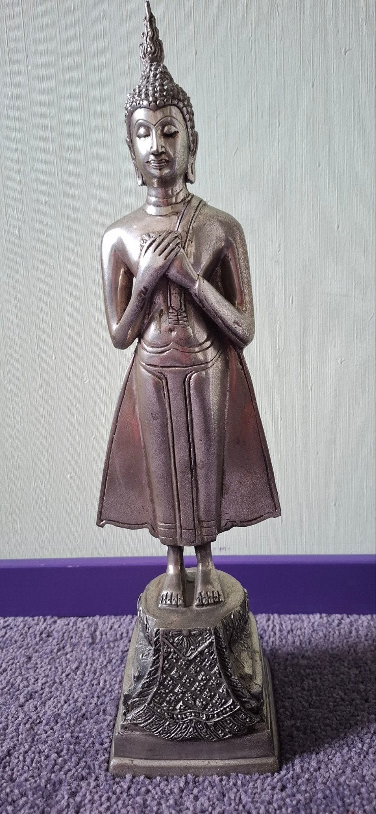 Boeddha uit Thailand, Ophalen of Verzenden, Zo goed als nieuw, Zilver, 36 cm