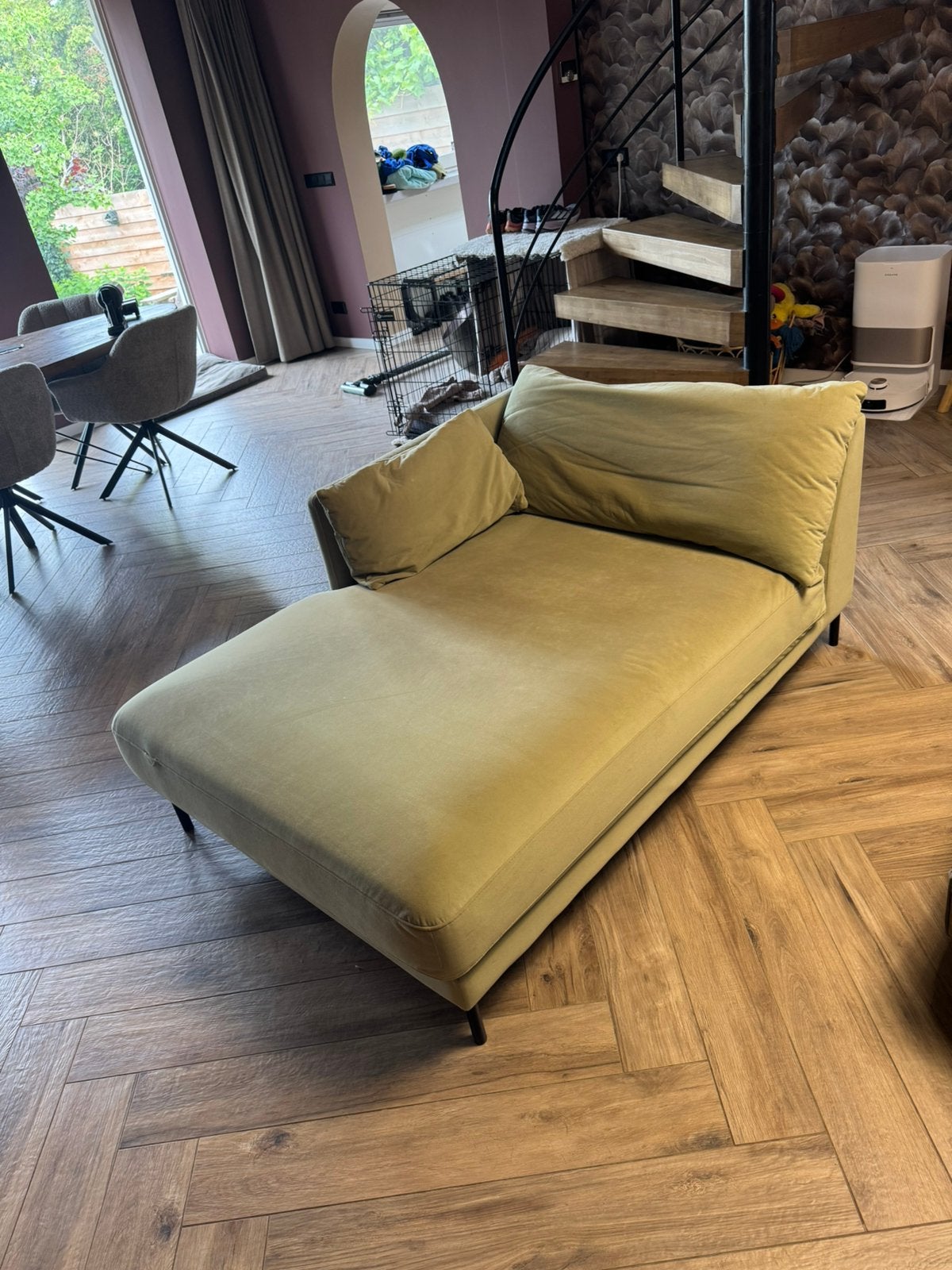 Mintgroene/lichtgroene Chaise Longue, Huis en Inrichting, Banken | Sofa's en Chaises Longues, Ophalen, Gebruikt, Eenpersoons, Minder dan 150 cm