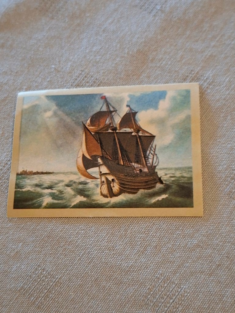 Oude Chromo Chocoladekaart - Koopvaardijschip 16e Eeuw, 1960 tot 1980, Gebruikt, Verzenden, Prent