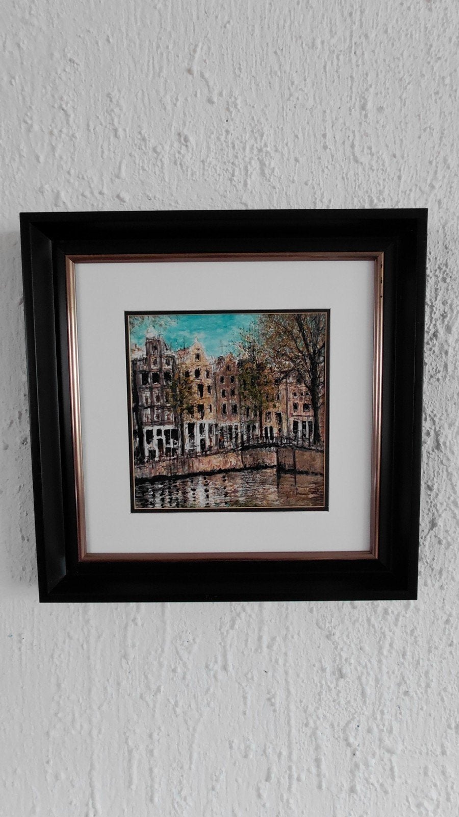 Schilderij grachtenpandjes Amsterdam, Ophalen of Verzenden