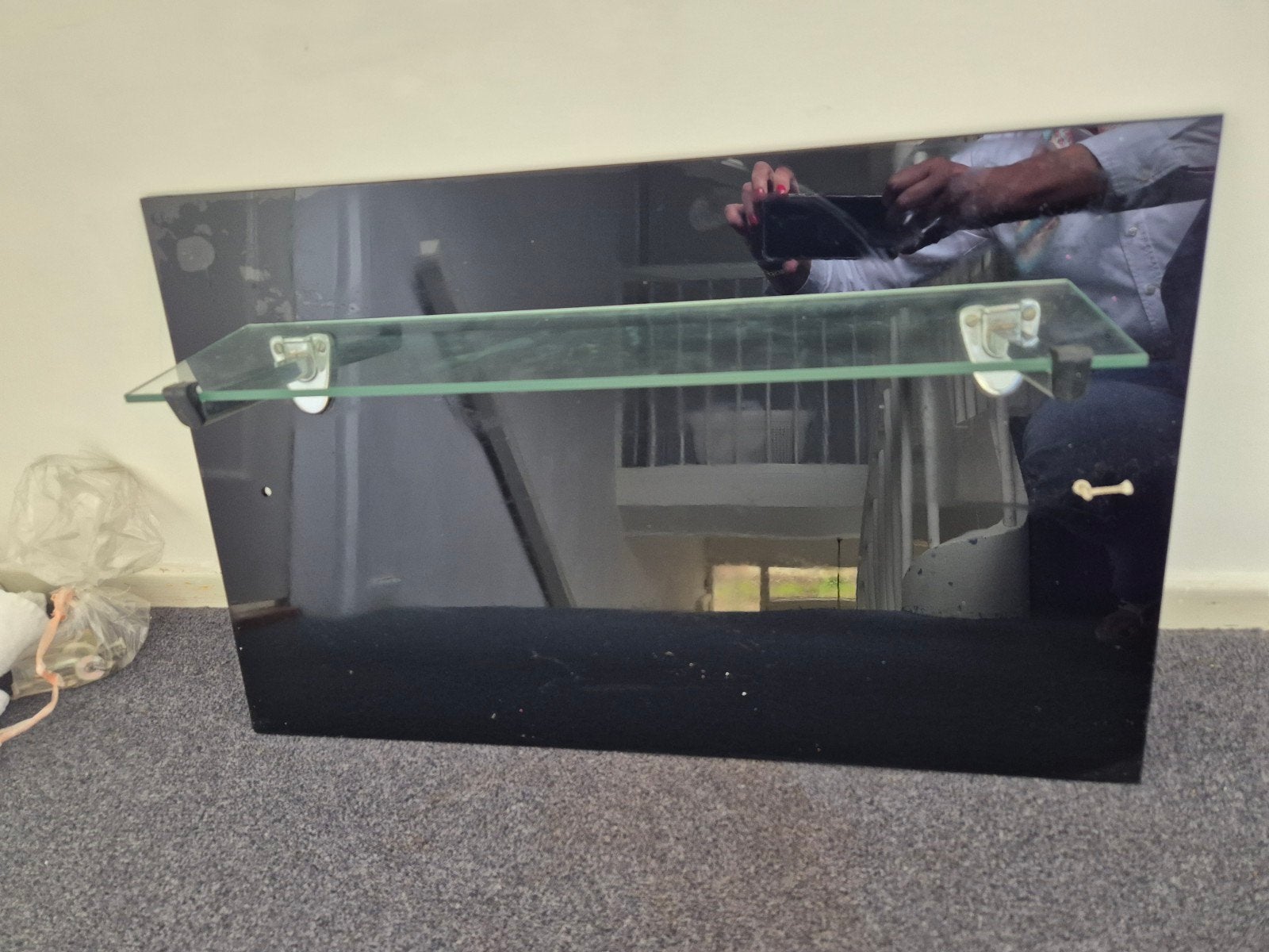 Jaren 60 glazen achterwand voor bij een wasbak inclusief pla, Ophalen, Zo goed als nieuw, Glas, Wastafel