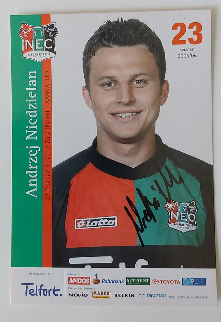 NEC Nijmegen spelerskaart Andrzej Niedzielan (gesigneerd), Verzenden, Zo goed als nieuw, Overige binnenlandse clubs, Spelerskaart