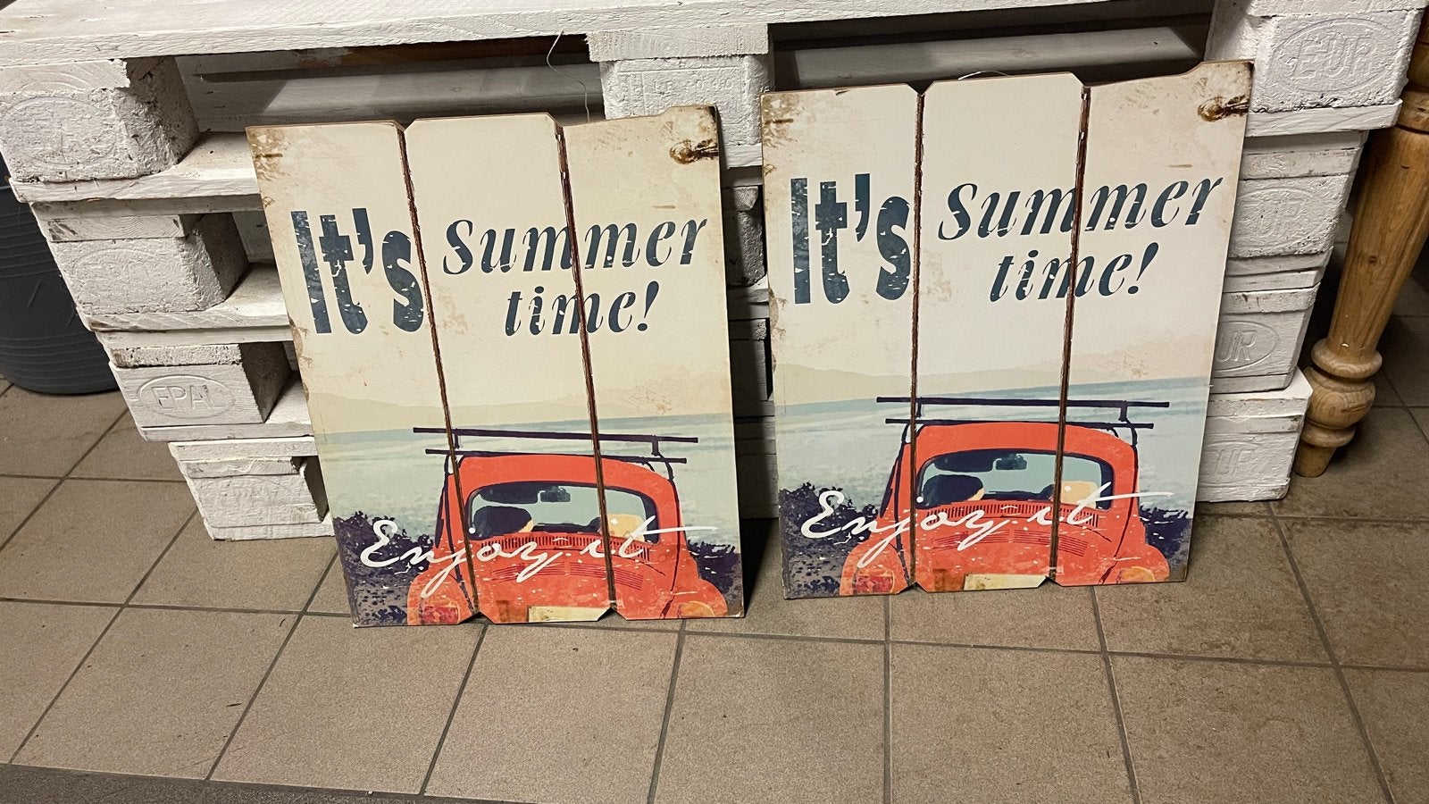 2x Houten Wanddecoratie 'It's Summer Time!', Gebruikt, Hout, Ophalen of Verzenden, Wandbord of Wandpaneel