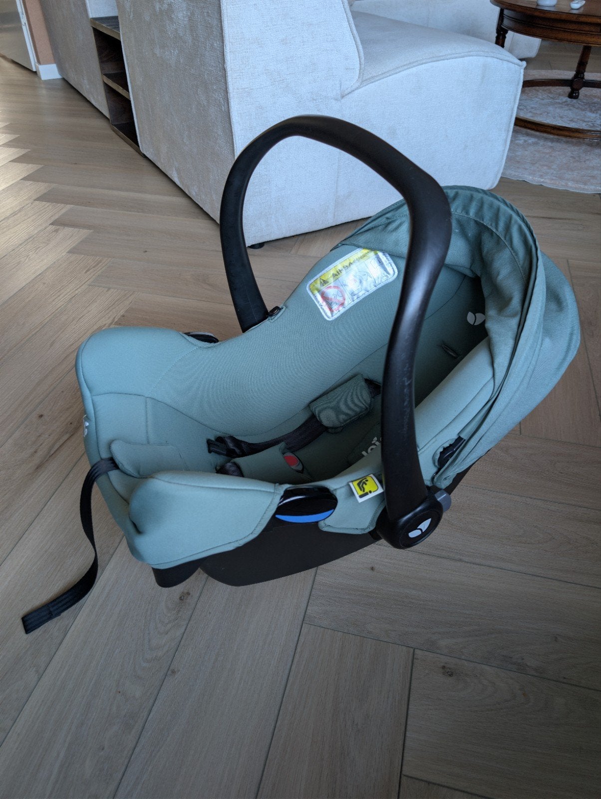 Joie i-Snug autostoeltje + Isofix base + Newborn inlay, Autogordel of Isofix, Gebruikt, 0 t/m 13 kg, Ophalen