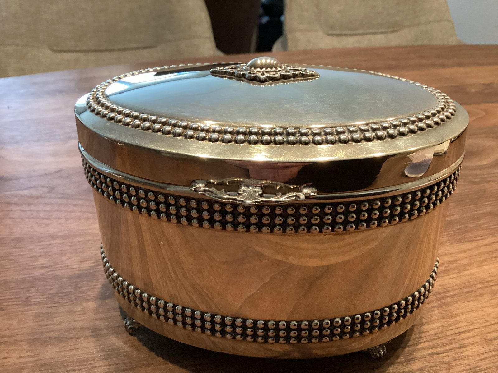 Sterling Zilveren Koektrommel - Rijkelijk Bewerkt & Verguld, Antiek en Kunst, Ophalen of Verzenden, Zilver