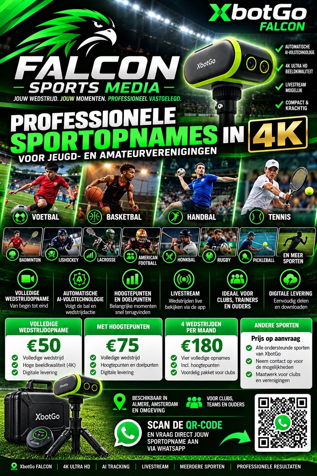 Sportwedstrijd professioneel filmen in 4K | Vanaf €50, Ophalen of Verzenden