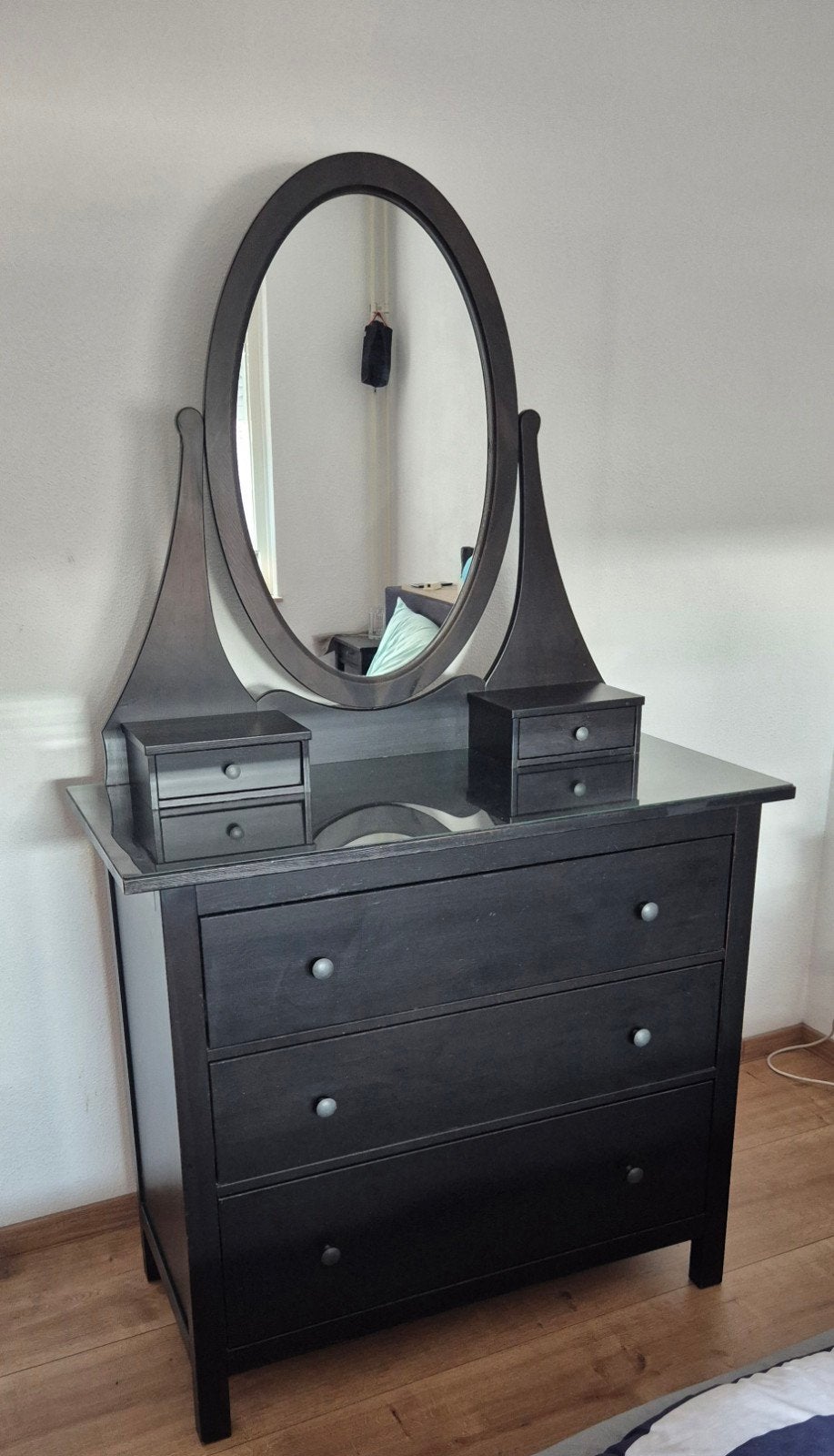 Hemnes commode met spiegel, Ophalen, Gebruikt, 100 tot 150 cm, Minder dan 100 cm
