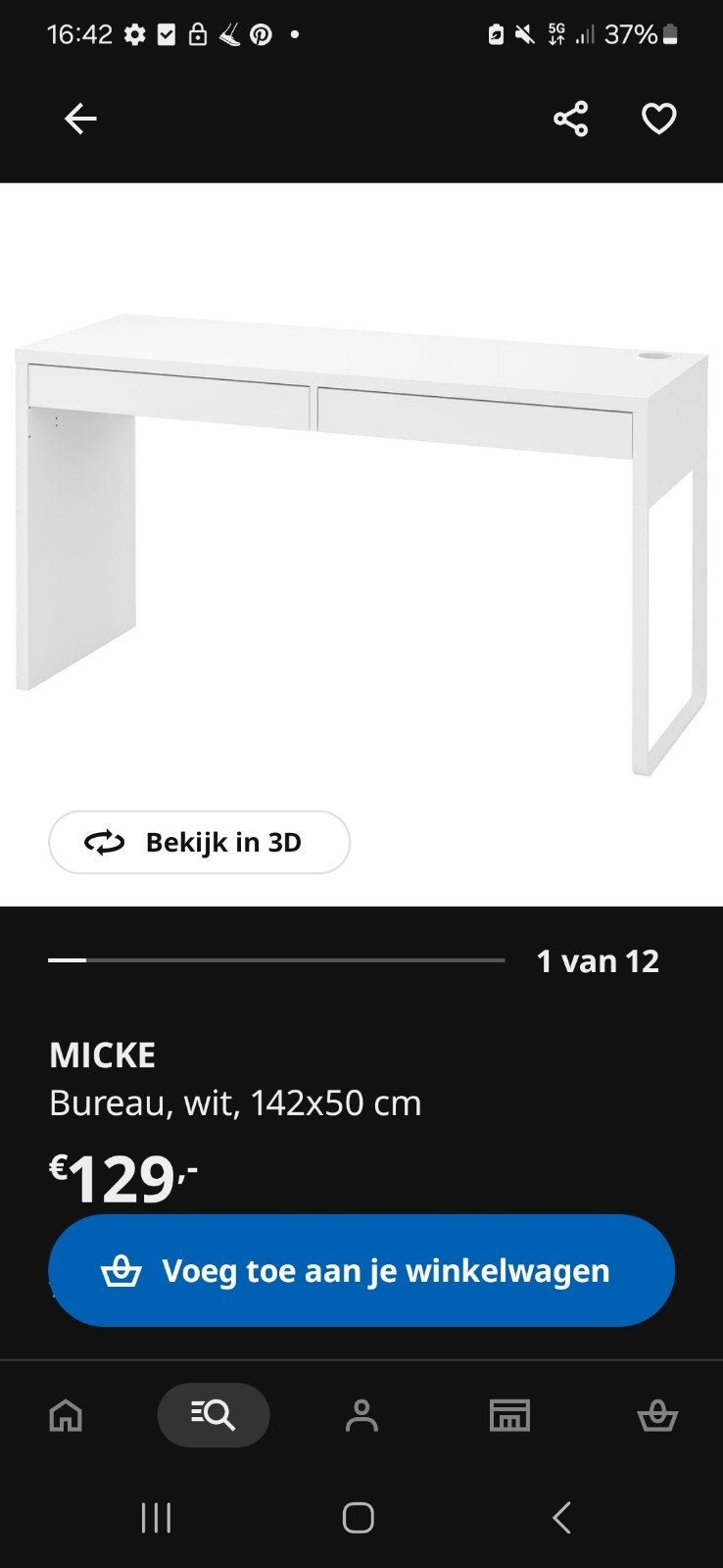 IKEA Micke Bureau Wit met 2 Lades - Gebruikt, Ophalen of Verzenden, Gebruikt