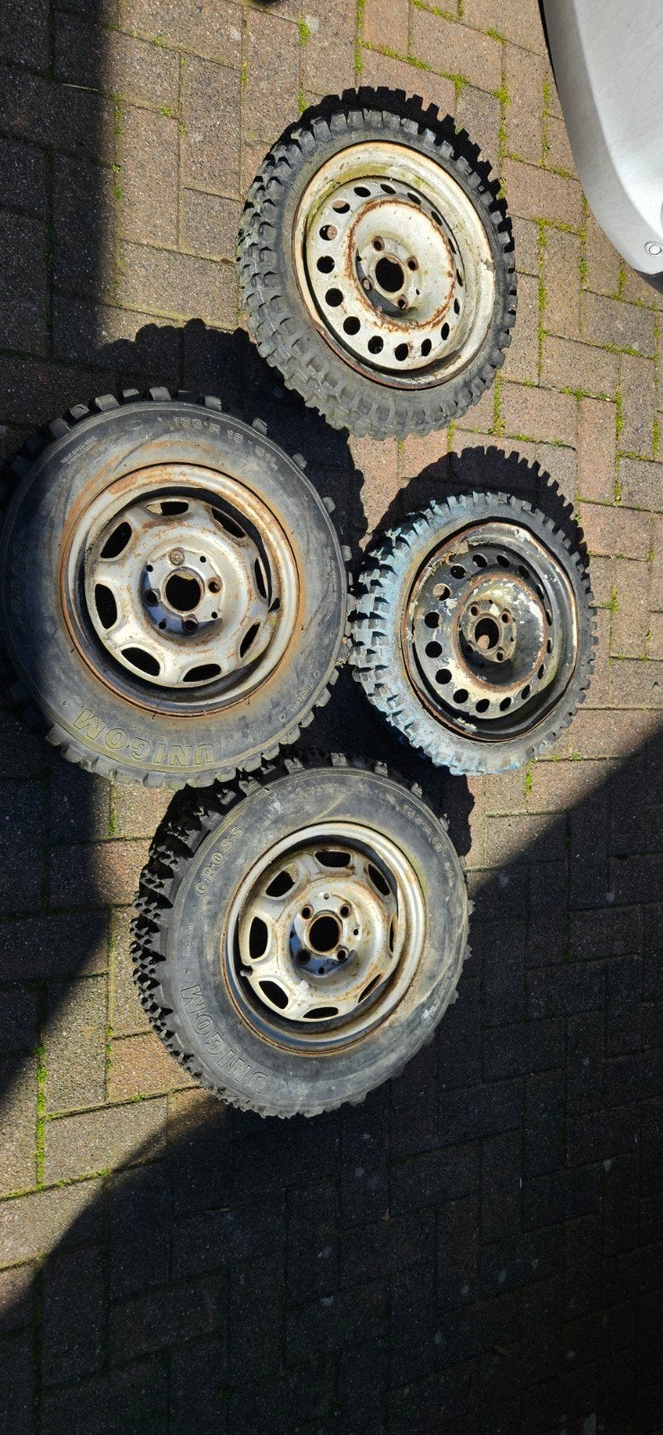 Set van 4 gebruikte banden en velgen (13 en 14 inch), Ophalen of Verzenden, Gebruikt
