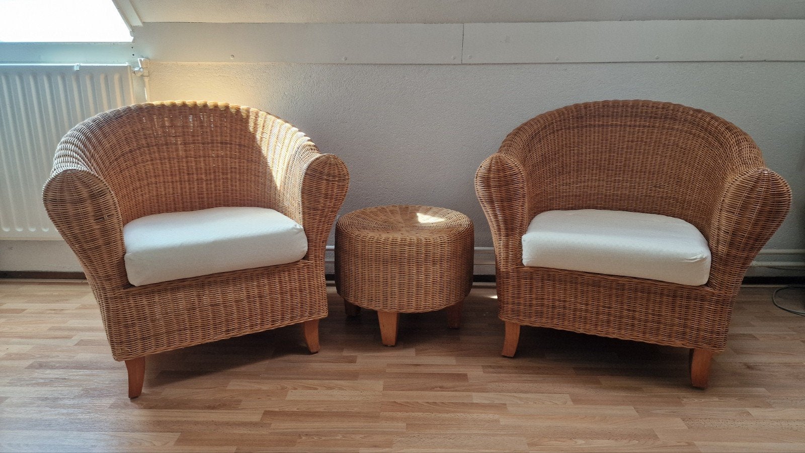 2 Rotan stoelen en poef Ikea, Ophalen, Gebruikt, Twee, Bruin