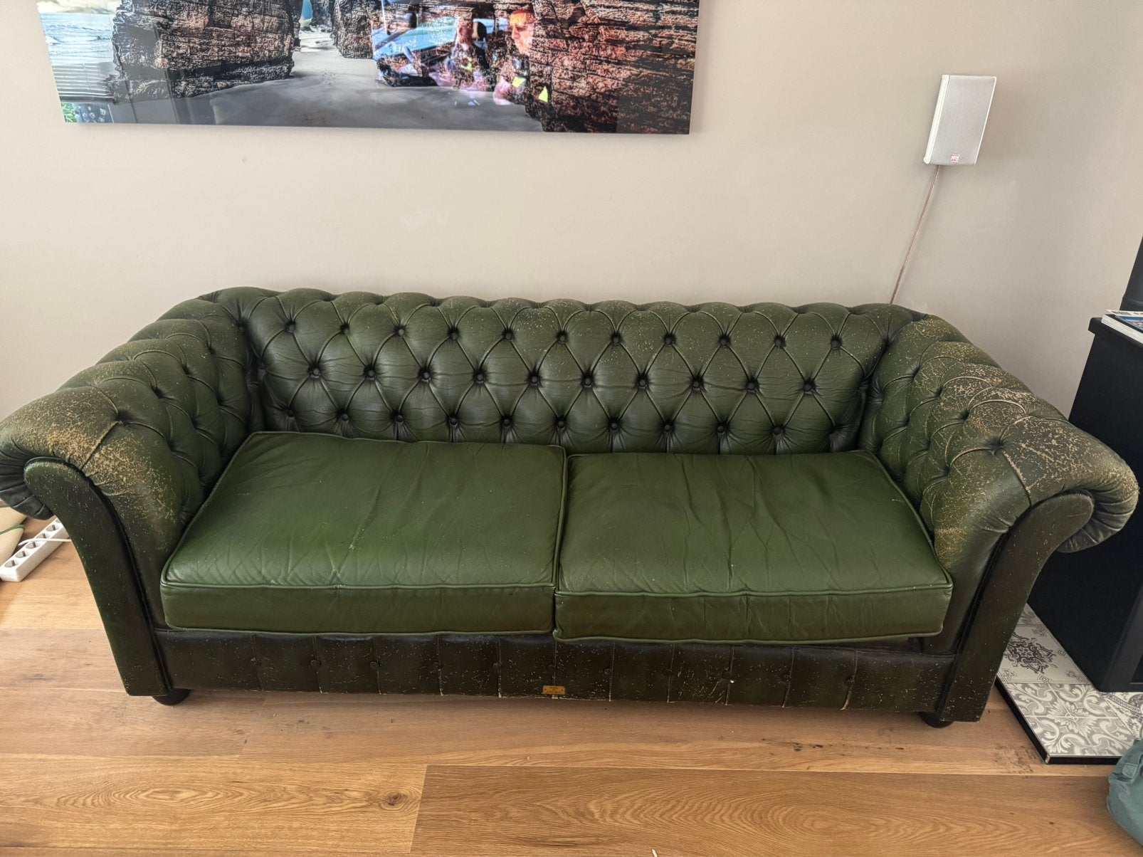 Vintage Chesterfield opknapper, Ophalen, Gebruikt, 150 tot 200 cm, Driepersoons