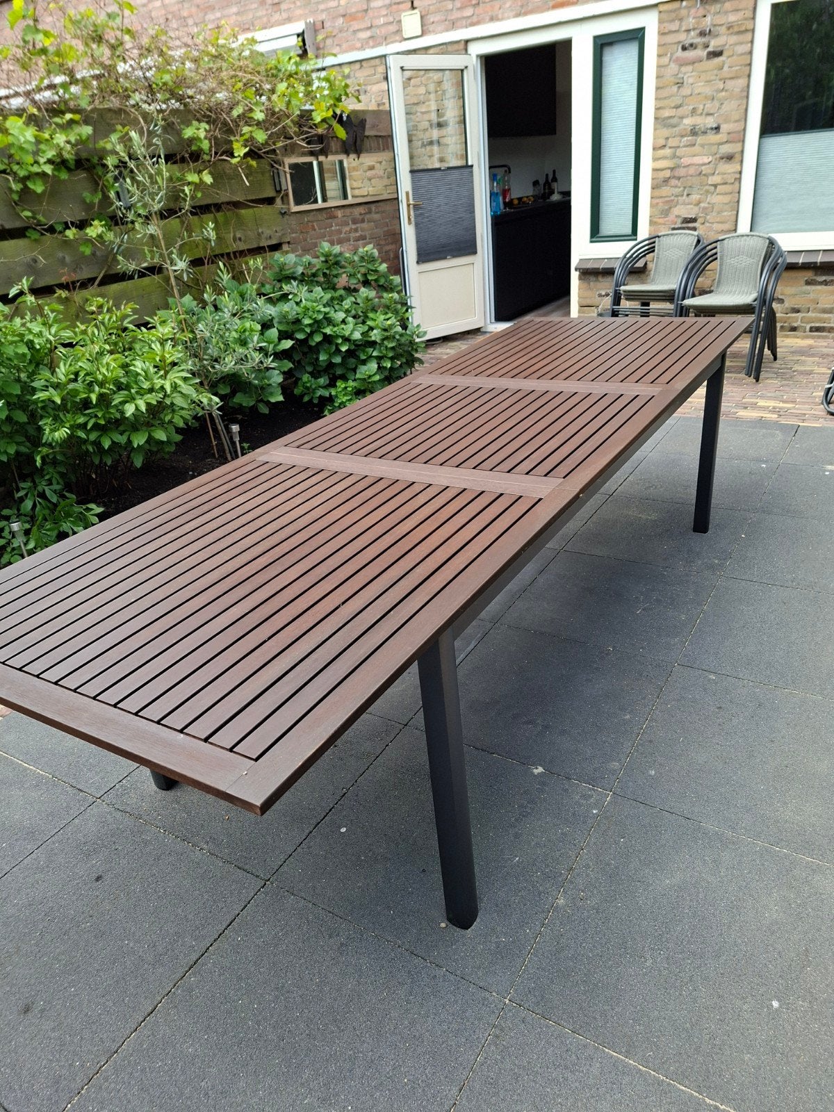 Luxe uitschuifbare tuintafel 6-8 persoons, aluminium/hout, Tuin en Terras, Tuintafels, Ophalen, Nieuw, Rechthoekig, Aluminium
