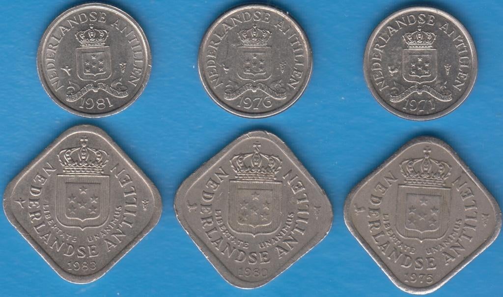 Nederlandse Antillen 6 verschillende 10 en 25 cent 1971-1983, Ophalen of Verzenden, Koningin Juliana, Overige waardes, Setje