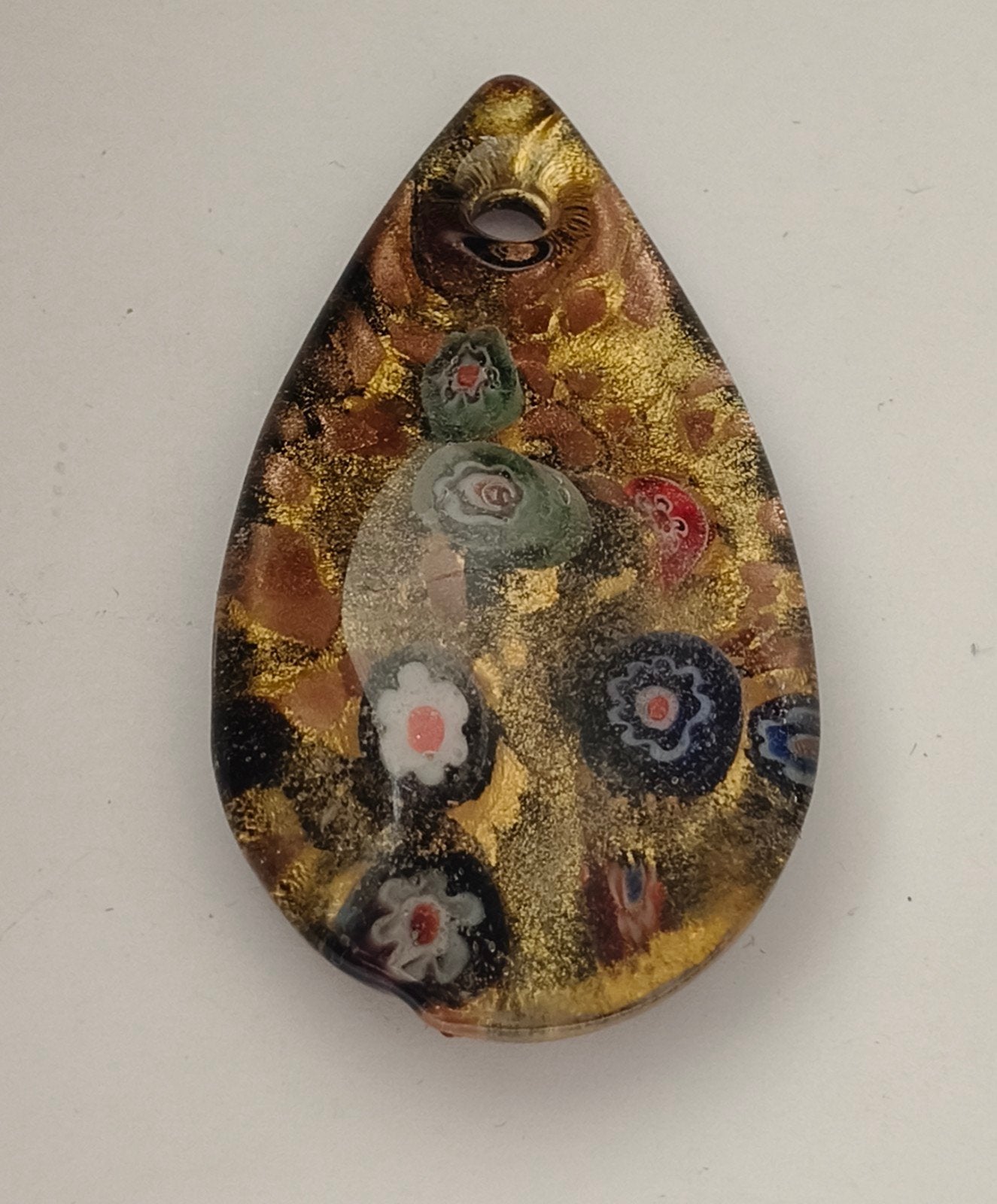 Prachtige druppelvormige hanger, handgemaakt van millefiori, Verzenden, Nieuw, Goud, Overige materialen