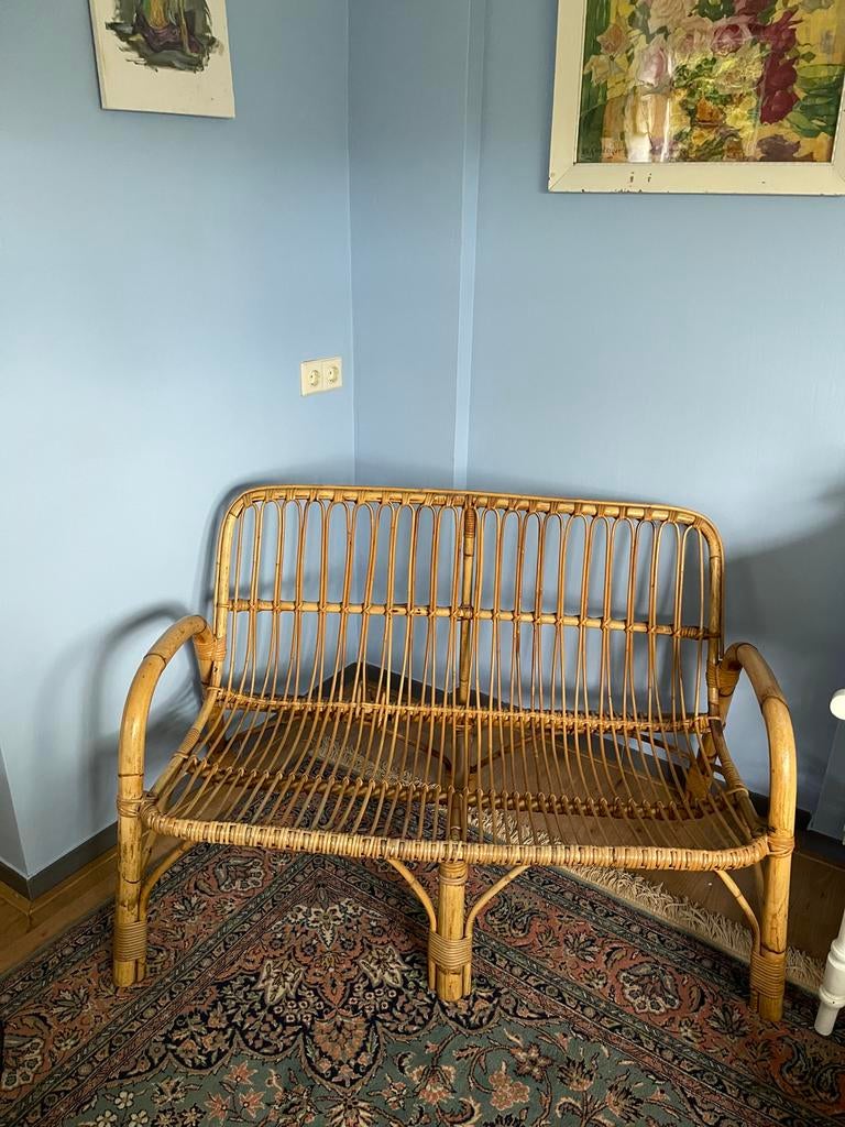 Vintage rotan bankje in zeer goede staat, Ophalen, Rotan scandinavian vintage retro, 50 tot 75 cm, Riet of Rotan