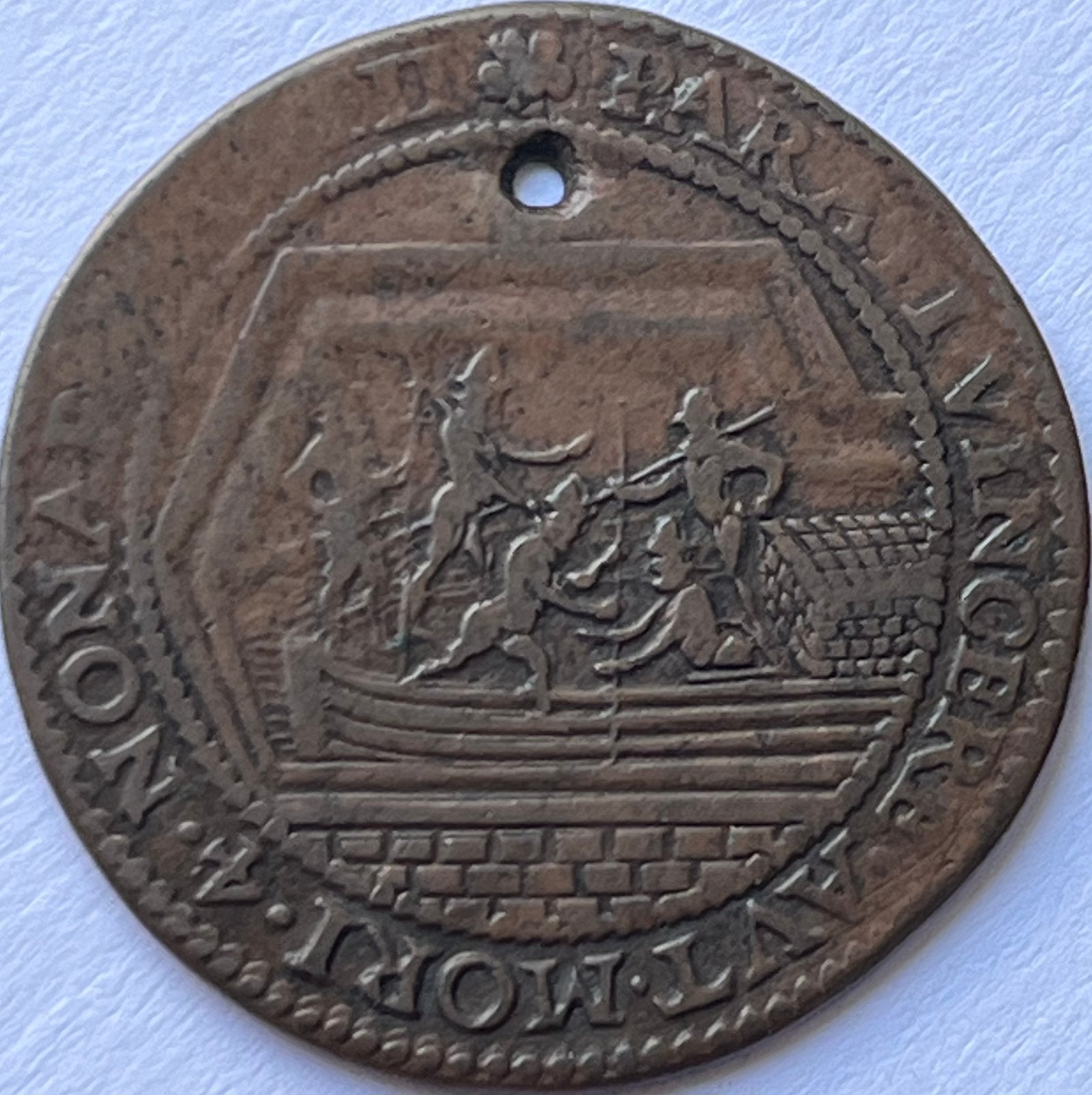 Dordrecht rekenpenning 1590 turfschip Breda, Ophalen of Verzenden, Overige materialen, Nederland
