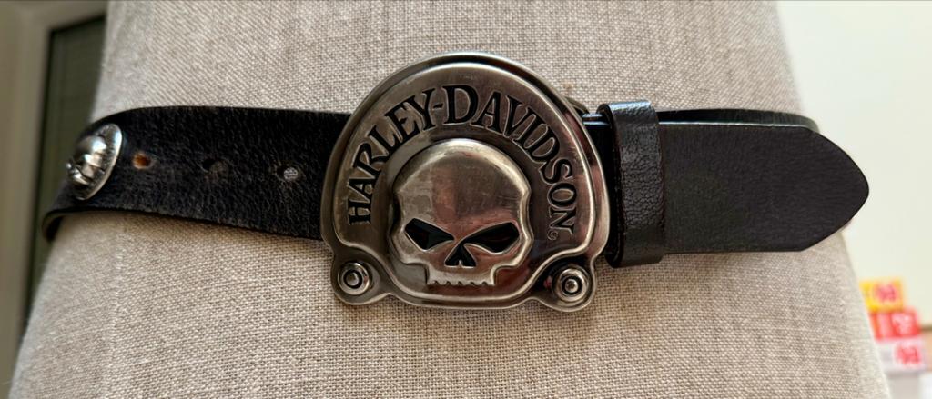 Harley-Davidson Riem met Skull Buckle - Zwart Leer 105 cm, Ophalen of Verzenden, Tweedehands, Heren