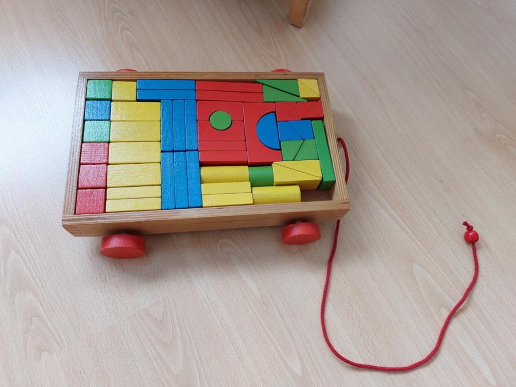 Blokkenwagen, Kinderen en Baby's, Speelgoed | Houten speelgoed, Ophalen of Verzenden, Zo goed als nieuw